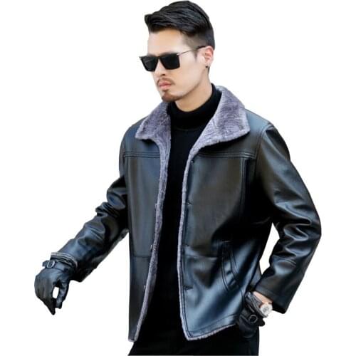Winter Leather Jacket Men Thickening Warm Windbreak Outwear Lamb Fur Collar Mens Leather Jackets And Coats