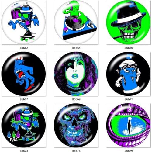 10pcs mixed original Graffiti skull 12mm/18mm/20mm/25mm Round photo glass cabochon demo flat back Making findings B6660