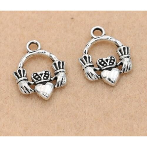 10pcs Antique Silver Plated Hand Heart Charms Pendants Fashion Jewelry Diy Jewelry Making Accessories Handmade 17x13mm