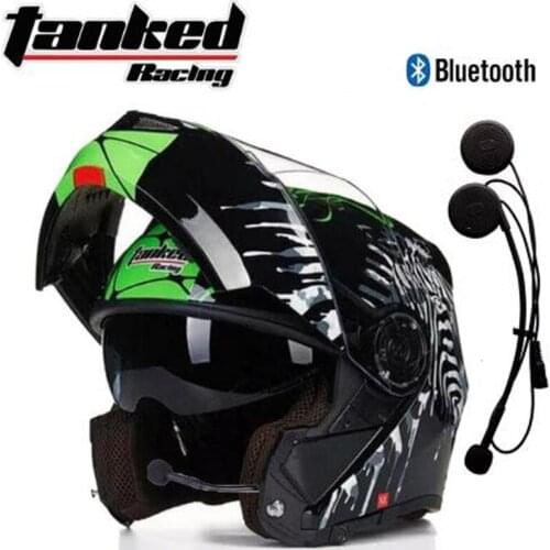 2018 New German Tanked Racing Antifog Double Lens Motorcycle Helmets Full Cover Flip Up Helmet Motorbike Casque with Bluetooth