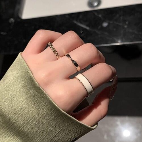 3pcs/set Bohemian White Enamel Round Metal Ring Sets Geometric Twist Open Adjustable Rings Sets for Women Girl Jewelry Gifts