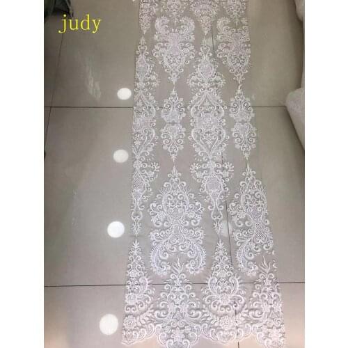 5yards White embroidery beads sequins fashion classic European style pattern fabric used for dress design FH56