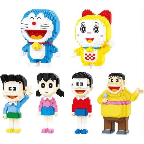 Balody Cartoon Mini Bricks Doraemon Family Nobita Nobi Minamoto Shizuka Action Figures Micro Building Blocks Toys For Children