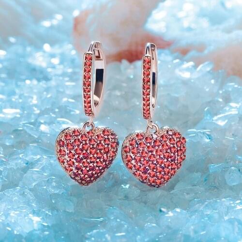 Shiny Micro Pave Crystal Heart Drop Earrings Korean Fashion Woman Lovely Heart Pendant Copper Earring Brincos Bridal Jewelry