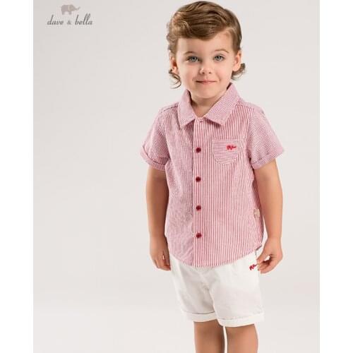 DB16907 dave bella baby boys summer casual striped clothing sets kids boy fashion short sleeve sets children 2 pcs suit