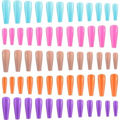 Coffin Long Fake Nails Tips Clear Natural Full Cover False Nails Acrylic French Ballerina Artificial Press on DIY Salon Nail Art