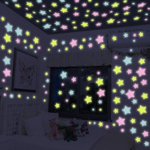 Hot 100 pcs. 3D stars glow in the dark Luminous on Wall Stickers for Kids Room living room Wall Decal Home Decoration poster