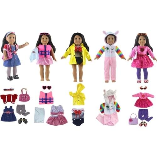 Hot sell! 5 set Leisure handmade dress clothes Princess skirt Raincoat outfit for 18"American Doll accessories