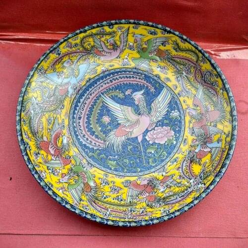 Exquisite Chinese Classical Porcelain Handmade Colorful Phoenix Decorative Plate