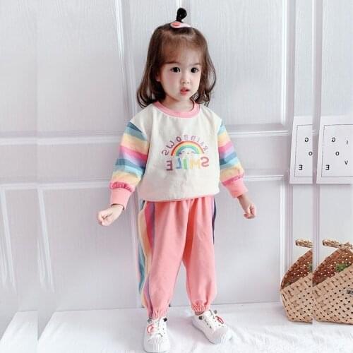 Rainbow Spring Summer Childrens Clothes Set Baby Girls Sweatshirts + Pants 2pcs/Set Kids Costume Teenage Girl Clothing High Qua