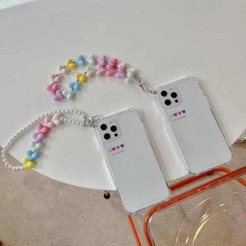 Korean Cute Color little hearts Bracelet Chain Transparent phone Case For iphone 7 8 Puls X XR XS 11 12 pro Max soft Back Cover