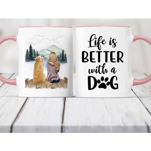 Colorful Personalized Mug Girl and Dogs Coffee Mugs Cup Pet Gift DIY Custom Made Life Is Better with a Dog RR2053