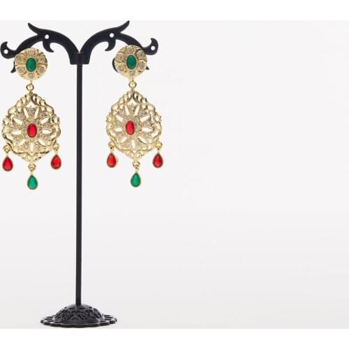 Moroccan Caftan wedding gold earring red and green stone fashion jewelry copper high quality earring