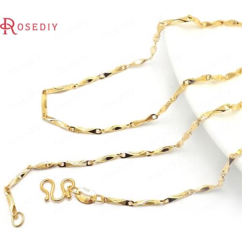 2PCS 45CM 24K Gold Color Copper with M Shape Clasps Finished Necklace Chains Jewelry Making Supplies Diy Findings Accessories