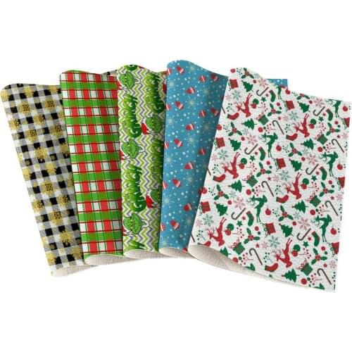 Fashion Accessories 22*30cm Christmas Series Printed Lychee Faux Leather Bow Crafts DIY Handmade Materials