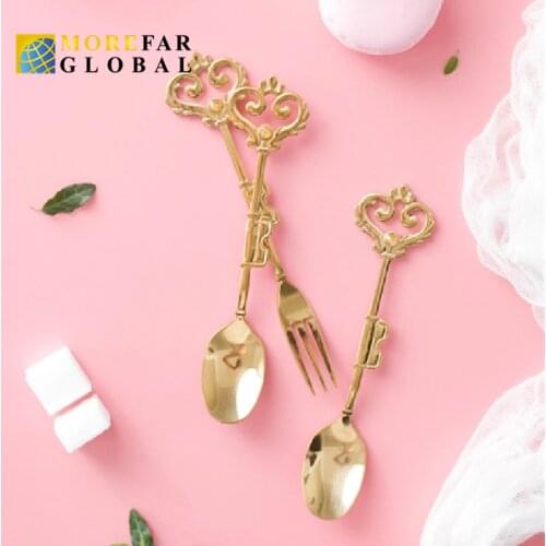 4pcs/set Golden Crown SUS410 Spoon and Fork Set Dessert Coffee Spoon Gold Plated Stainless Steel Spoon Party Gift