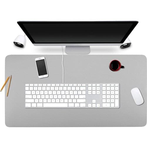 BUBM Desk Pad Protector 35" x 18", PU Leather Desk Mat Blotters Organizer with Comfortable Writing Surface(Light Grey)