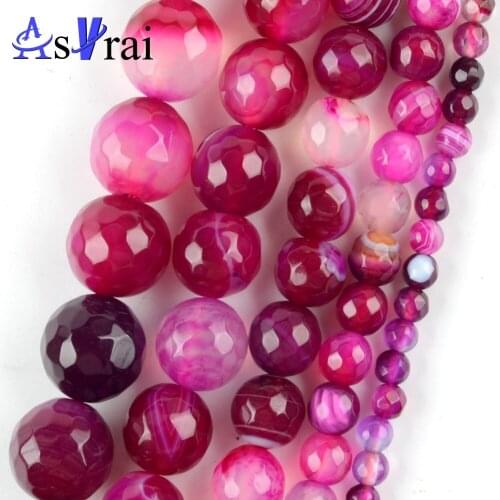 Natural Stone Faceted Fuchsine Stripe Agates Round Beads For Jewelry Making 4/6/8/10/12MM Diy Bracelets Accessories Wholesale