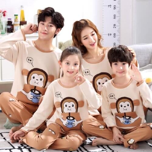 New Autumn Cute Cartoon Parent-Child Pajamas For Boys Girls Children Pure Cotton Long Sleeve Home Wear Kids Clothes Casual
