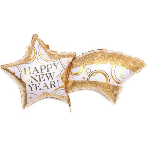 2PCS New Balloon Black Gold Happy New Year Five-Pointed Star Meteor Bottle 4D Ball Party Decoration Balloon