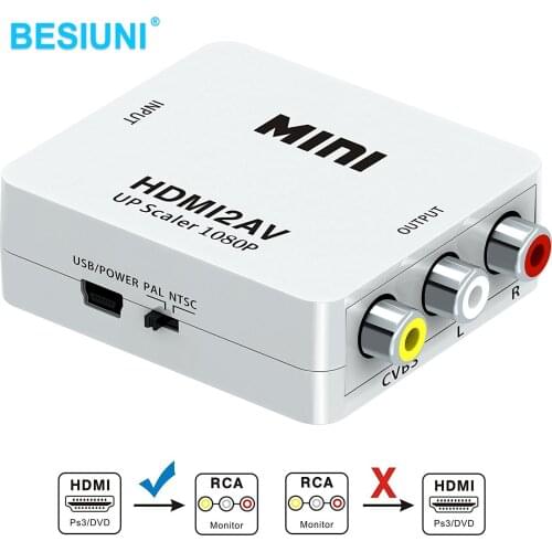 Quality HDMI To RCA Converter HDMI To AV Adapter Android Tv Smart Box PS4 Laptop Chromecast for 1080P 720P 480P NTSC/PAL HDMI2AV