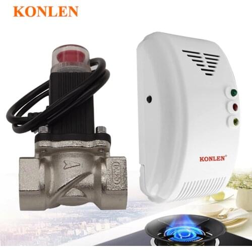 Natural LPG Gas leakage Detector Methane CH4 Leak Alarm Safety Sensor with DN15 Solenoid Valve Automatic Electrovalve Shut Off