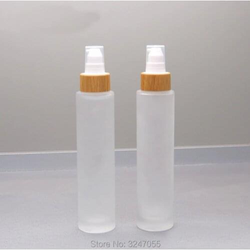 100ML 10Pcs/Lot Frosted Glass Empty Cosmetic Emulsion Bottle, DIY Bamboo Glass Lotion Pump Container, Professional Beauty Tool