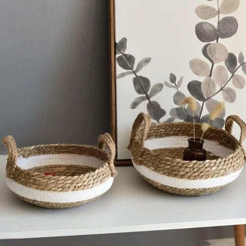 Rattan Handmade Straw Snack Fruit Food Storage Basket Tray Rattan Box Candy Earphone Organizer Sundries Storage Home Decoration