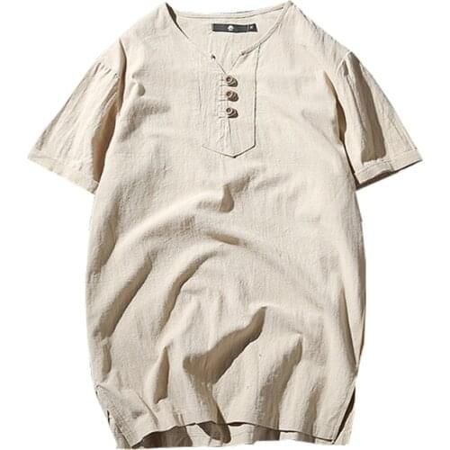 Tops Plus Size 5Xl New Mens Summer Breathable Linen T Shirts Male Vintage Short Sleeve T-Shirt Linen V-Neck Tshirt