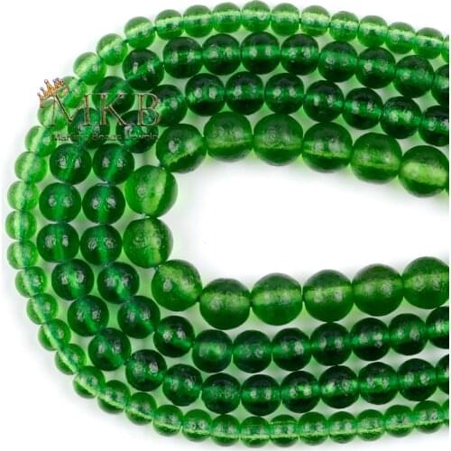 Dull Polished Green Glass Crystal Stone Beads For Jewelry Making Round Loose Beads 6 8 10mm Diy Bracelet Necklace Accessories