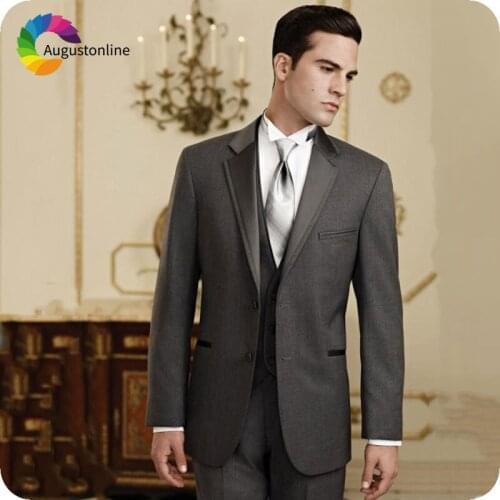 Vintage Grey Classic Wedding Suits for Men Slim Fit Groom Tuxedo Groomsmen Suit Ternos 3Piece Man Blazer Jacket Costume Homme