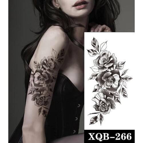 Temporary Tattoo Stickers Sexy Rose Flowers Leaves Realistic Pattern Fake Tattoos Waterproof Tatoos Arm Large Size for Women