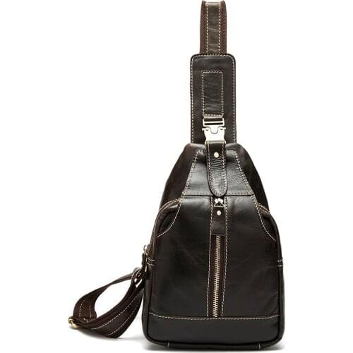 High Quality Men Genuine Leather Cowhide Vintage Sling Chest Back Day Pack Travel Fashion Cross Body Messenger Shoulder Bag