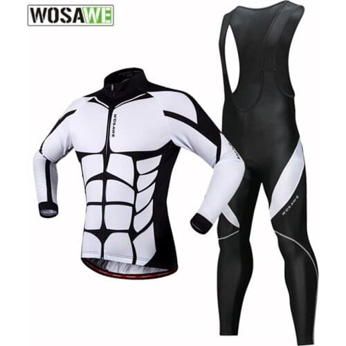 WOASWE Bike Cycling Long Jersey Full Set Bib Pants Long Trousers for Men France Cycling Jersey Motocross Running Riding Wear
