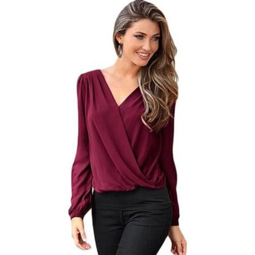 Chiffon Tulle Tops Shirts For 2019 Fall Women Sexy Long Sleeve Elegant Red Blouse Transparent Lace Shirt Fashion Ladies Blouses