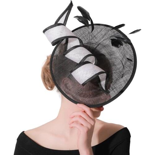 Black Kentucky Derby Fascinator Hat For Women White Flower Sinamay Hats Ladies Wedding Party Cocktail Headwear Female Headbands