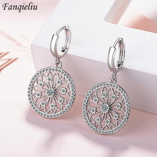Fanqieliu Retro Cute Flower Plant Earring 925 Sterling Silver Earrings For Women Gift Birthday Crystal Drop Earrings FQL20356