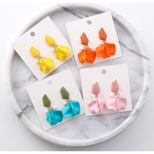 Summer Earrings Seaside Vacation Solid Color Petal Earrings Female Long Temperament Korean Fashion Net Red All-match Earrings