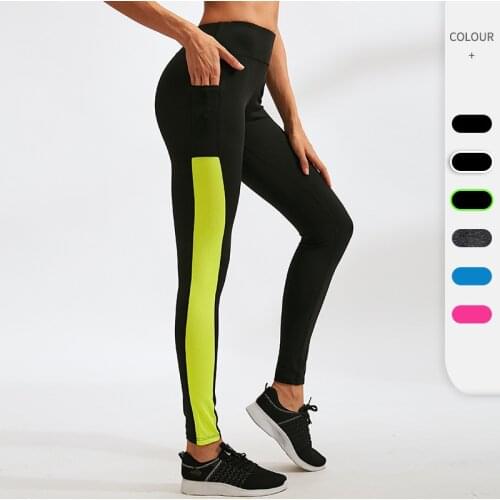 Womens yoga pants side pockets fitness running stretch tights wicking pants 2088