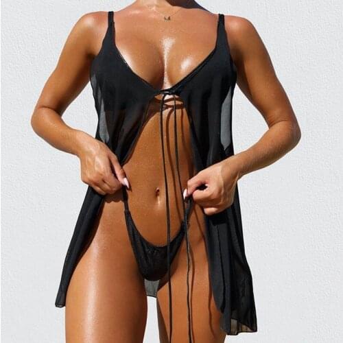 3 In 1 Micro Bikini Women Mesh Swimsuit with Cover Up Strings Bathing Suit Bandage Swimwear Biquini Brazilian Sexy Bikinis 2020