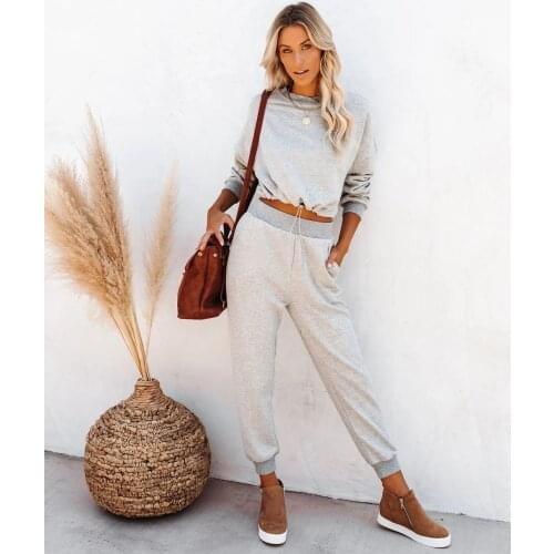 Women Sports 2 Pieces Set Sweatshirts Pullover Cropped Hoodies Pants Suit Home Sweatpants Trousers Outfits Casual Tracksuit