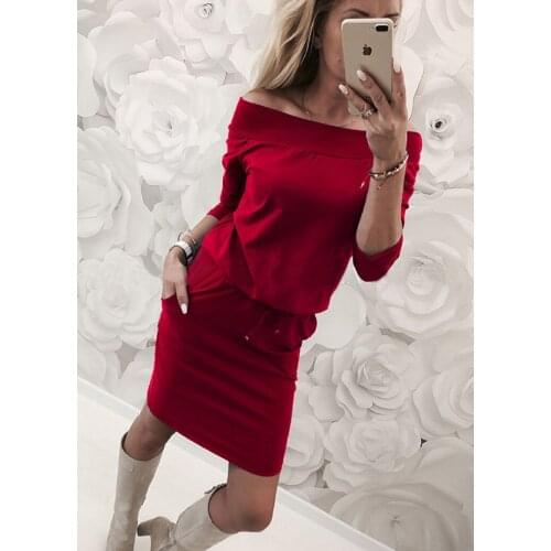 Long Sleeve Off Shoulder Neckline Female Dresses Spring and Autumn High Street Pencil Woman Dresses