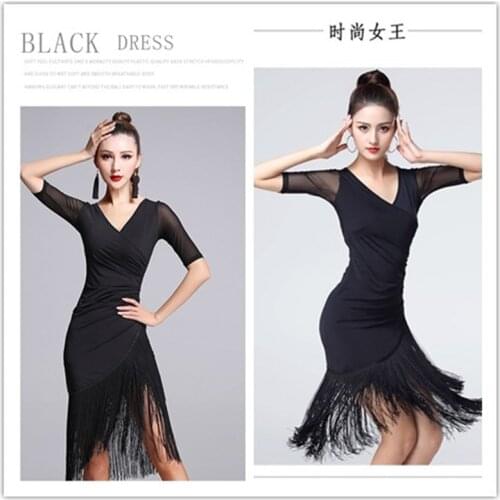 New Sexy Short-sleeve Latin Dance Tassel one-piece dress for women/female,/girl Ballroom tango Cha Cha Rumba Costumes on sale