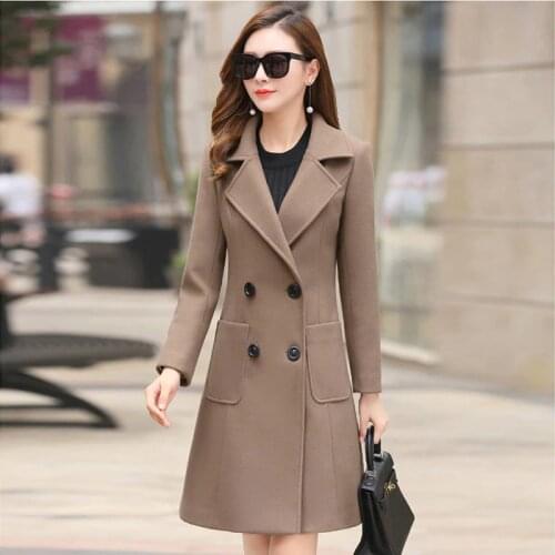 Women Winter Wool Coats High Quality 2019 New Slim Fit Fashion Casual Plus Size Womens Coat Jacket Khaki