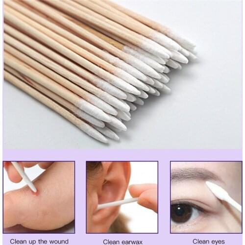 100Pcs Disposable Ultra-small Cotton Swab Brush Lint Free Micro Brushes Wood Cotton Eyelash Extension Glue Removing Tools