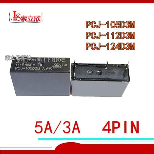 20PCS/lot 100%Original New Relay PCJ-105D3M 5VDC PCJ-112D3M 12VDC PCJ-124D3M 24VDC PCJ 112D3M 12V 24V 5A 3A 4PIN