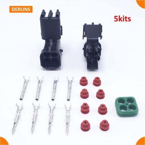 5 Sets Kits 4 Pin Way Brand New Delphi Super Waterproof Sealed Electrical Wire Connector For Car Plugs