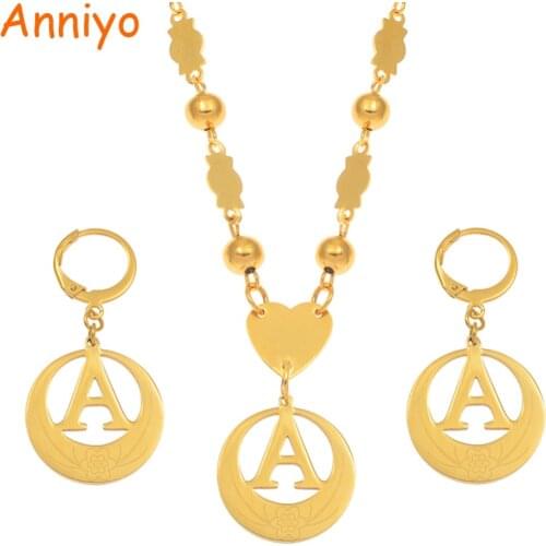 Anniyo 2CM Letters Pendant Necklaces Initial Jewelry Flower for Women Girls Gold Color English Alphabet A-Z Jewelry Gift #073321