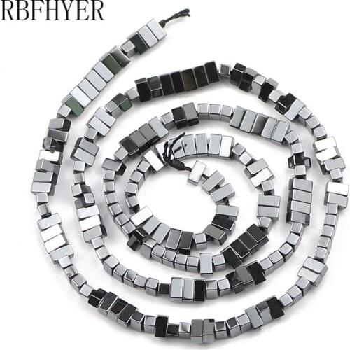 RBFHYER Rectangle black Hematite Beads 4x2x2mm Long Square shape Spacer Loose beads for DIY Jewelry bracelet Making accessories