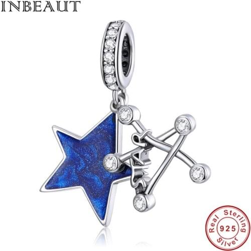 DECORAL Silver 925 blue enamel star pendant fashion charm fit original bracelet DIY beads woman jewelry luxury gift making